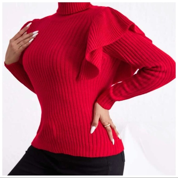 The Arti Red Ruffle Turtleneck Sweater - Picture 5 of 9